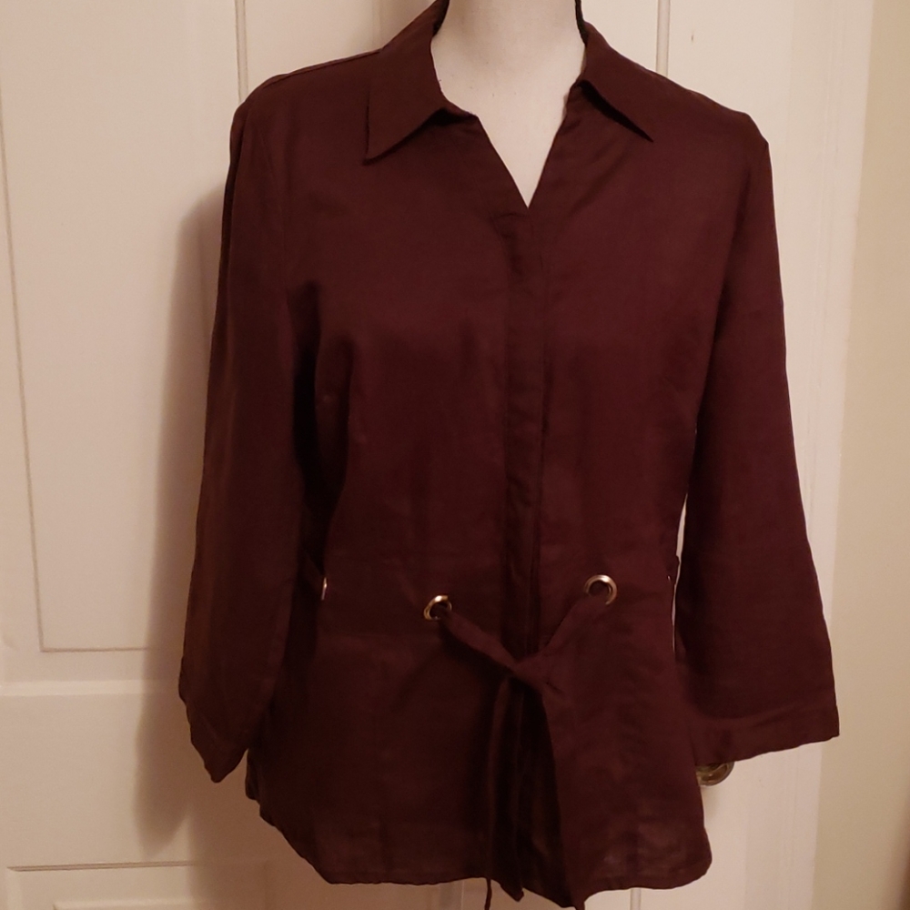 SAINT TROPEZ WEST BROWN 100% LINEN JACKET SZ L